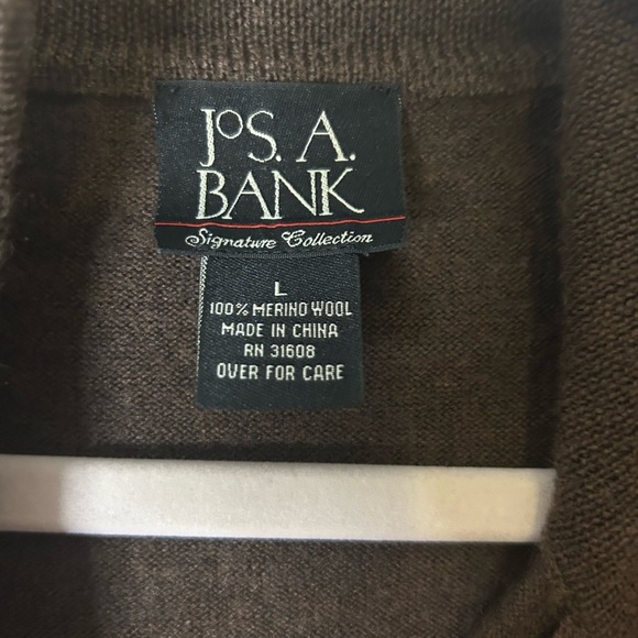 Jos. A. Bank Chocolate 100% Wool Zip-Up Sweater - Picture 2 of 5